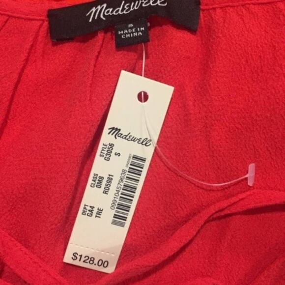 nwt Madewell Cherry Red Dress size S Lace Up V-neck Flutter Sleeves - Picture 2 of 15